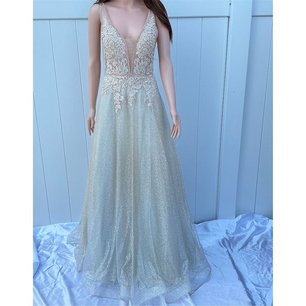 Cinderella Divine Women's Champagne Beaded Evening Gown Size 6